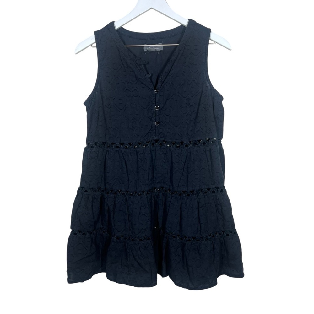 Anthropologie Womens Black Ismene Tiered Tunic Crochet Sleeveless Top Cotton